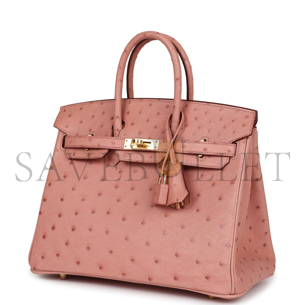 HERMÈS MASTER BIRKIN 25 OSTRICH LEATHER CHERRY BLOSSOM PINK GOLD BUCKLE H041944CK92 (25*20*13cm)